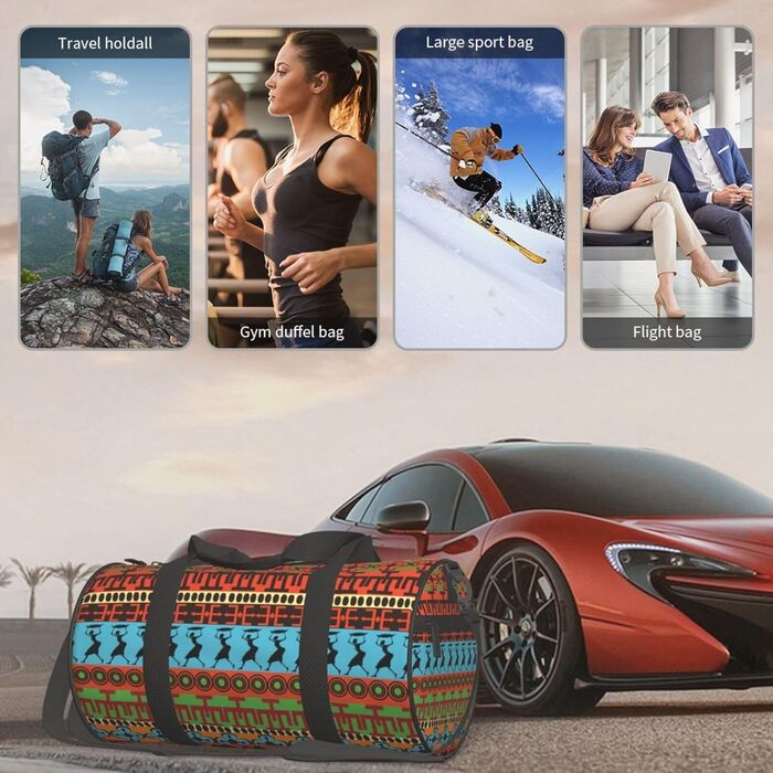 Спортивна сумка, дорожня сумка, з африканським принтом, чорна, універсальний розмір