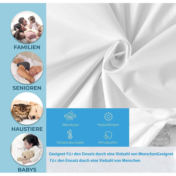 Водонепроникна бавовняна підковдра, підходить для виробів для нетримання, дихаюча та на блискавці, можна прати (синя, 135x200 см)