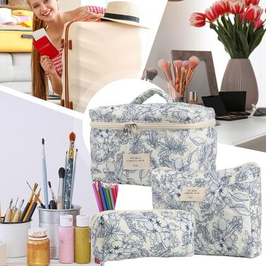 Набір косметичок жіночих, Дорожня косметичка з 3 частин з квітковим візерунком, Туалетна сумка Туалетна сумка з бавовни, Організат