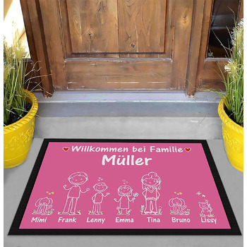 Створіть свій власний килимок для дверей - Прізвища, 1, 2 або 3 дітей, собака, кіт - Ласкаво просимо - Індивідуальний друк - Фігурки-палички, подарунок на новосілля, церемонію завершення шлюбу, день народження Персоналізований, 60 x 40 см