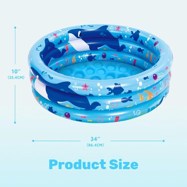 Надувний басейн SLOOSH 86 x 25 см, Дитячий басейн, 3 кільця, Надувна ванна, Надувний дитячий басейн, Басейн (Синій)