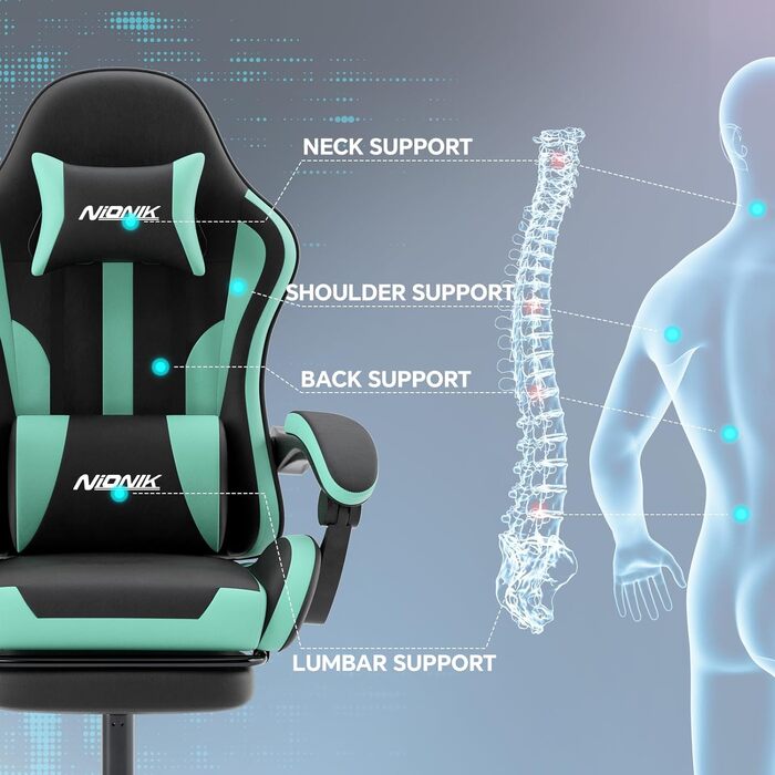 Офісне крісло, ігрове крісло, комп&39ютерне крісло з підставкою для ніг, м&39яке ігрове крісло, ігрове крісло для дорослих, обертове крісло, чорно-м&39ятно-зелений