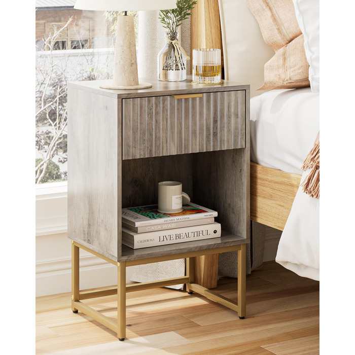 Тумбочка з шухлядою, бічний столик шириною 40 см з великим відділенням, сучасна тумбочка для спальні, вітальні або офісу (40 x 30 x 60 см, сіре заливне покриття) 40 x 30 x 60 см Сіре заливне покриття