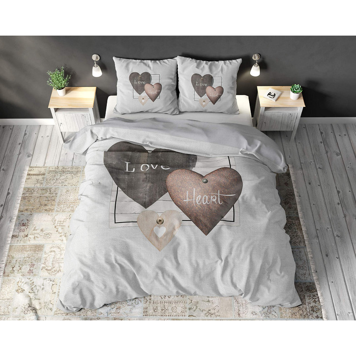 Комплект постільної білизни для сну, 100 бавовна, з сердечками кохання, 200 x 200 см, 80 x 80 см, сірий, з сердечками кохання 200x200