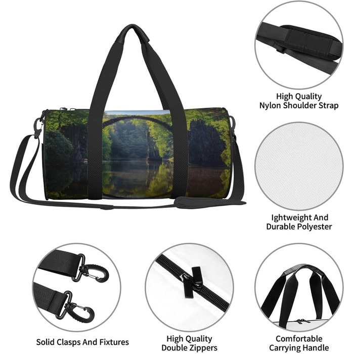 Спортивна сумка, дорожня сумка, дуга, міст, принт, сумка на нічліг, чорна, універсальний розмір, сумка для подорожей