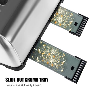 Тостер OZAVO 4 скибочки, насадка для булочок, 7 рівнів підсмажування, функція центрування, зі знімним піддоном для крихт, корпус з