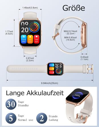 Розумний годинник RUIMEN з функцією телефону, розумний годинник для жінок та чоловіків, фітнес-годинник із сенсорним HD-екраном, моніторингом SpO2, монітором серцевого ритму, монітором сну, крокоміром, режимами кількох тренувань для Android та iOS, Polars