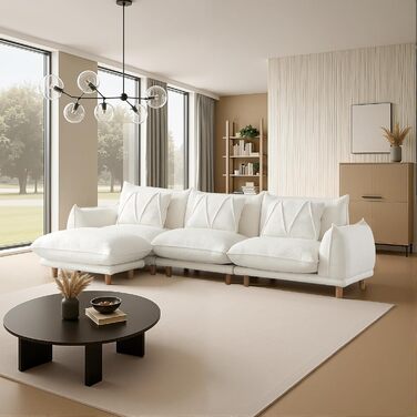 Кутовий диван з функцією сну, 4-місний модульний диван, диван-ліжко для вітальні, великий диван-кушетка з функцією сну 319 см x 92 см білий