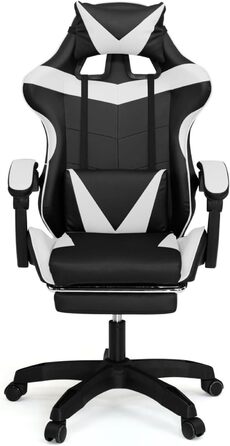 Регульоване ігрове крісло Alex з підніжкою, подушками для голови та попереку, чорно-біле