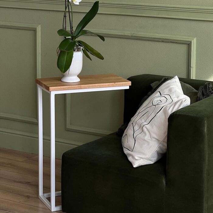 Маленький приставний столик-диван Чорно-білий дерев&39яний столик для ноутбука С-подібний столик для дивана Приставний столик піднос дубовий столик-ліжко тумбочка тумбочка високий столик для ноутбука для дивана маленький столик для вітальні (CWH) каркас б