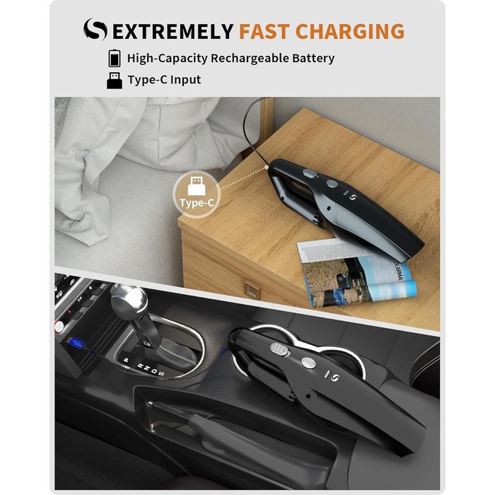 Ручний пилосос акумуляторний 9000 Па, Автомобільний пилосос потужний з акумулятором, Портативний автомобільний пилосос з миючим HE