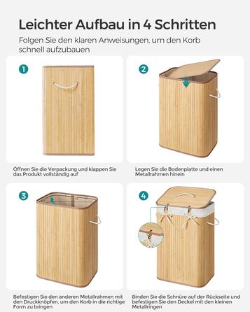 Кошик для білизни з кришкою, 72 л, бамбуковий, складаний, зі знімним мішком для прання, з ручками, для пральні, спальні, колір дер