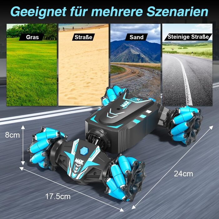 Автомобіль з дистанційним керуванням AYIQUTY, трюк на радіоуправлінні зі спреєм, світлом і музикою для дітей, повний привід 2,4 ГГ