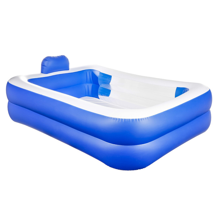 Надувний басейн 200x150x50 см з підголівником та оглядовим вікном сімейний басейн 440 л синьо-білого кольору для саду, балкону та тераси зі зливним клапаном та латочкою для ремонту