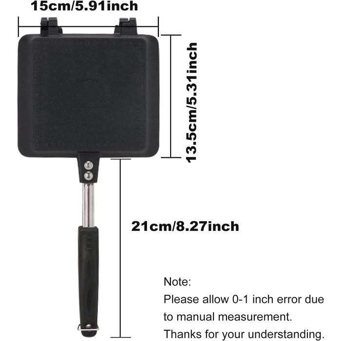 Двостороння сковорода, антипригарна залізниця для сендвічів з візерунком Mini портативна з термостійкою ручкою, сковорода для млинців з алюмінієвого сплаву Panini Maker для сніданку, кемпінг чорний