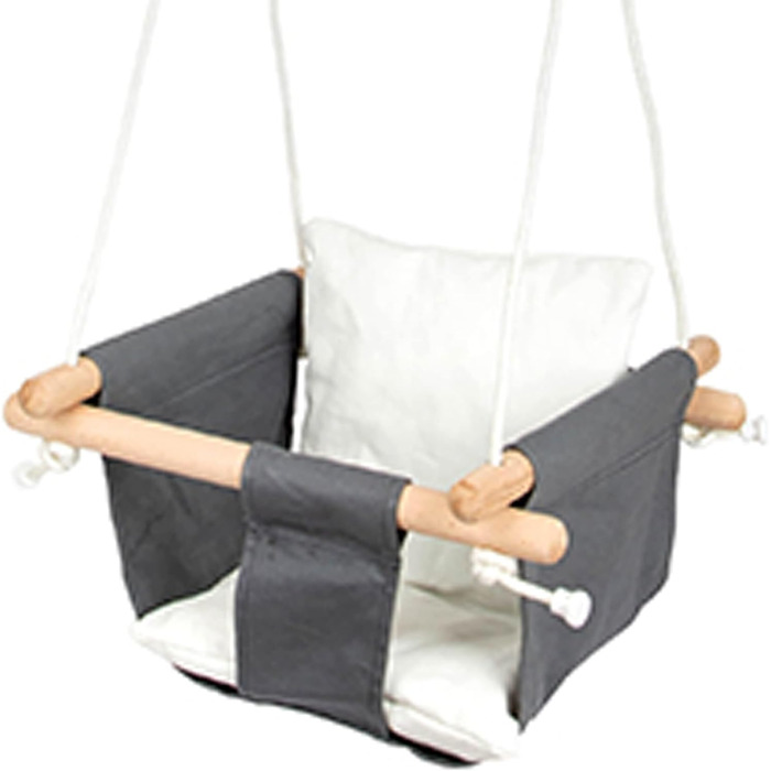 Гойдалка для маленьких ніжок Baby Swing Comfort з дерева та тканини, з регульованими мотузками, для приміщень, від 18 місяців, 115