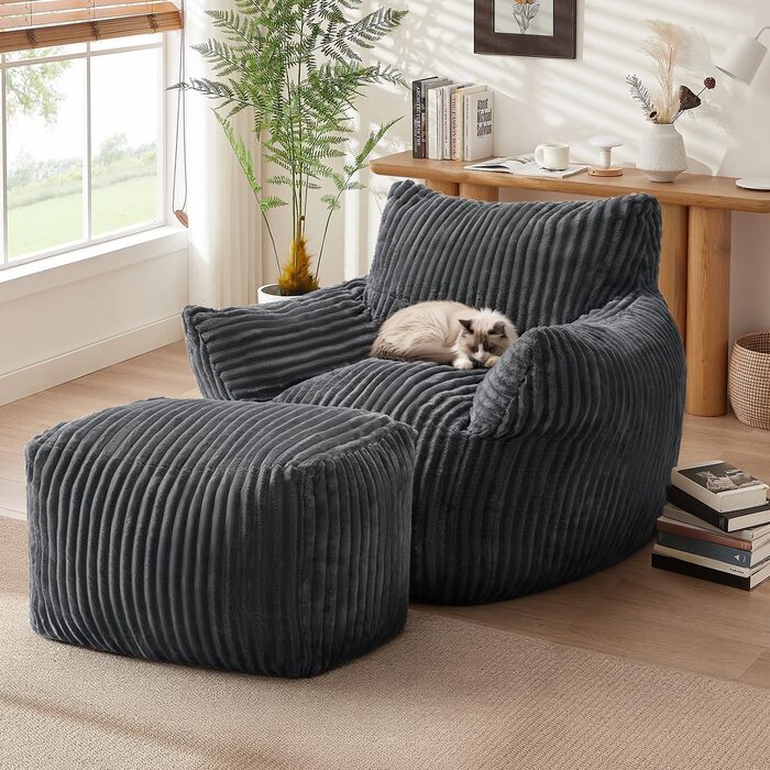 Диван-гойдалка JULY&39S SONG зі спинкою та підставкою для ніг, крісло-мішок XXL з пуфом для дорослих, диван-лінивець, подушка для сидіння в приміщенні для спальні, вітальні, зимового садка, темно-сірий