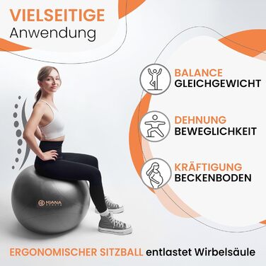 М&39яч для вправ та стабілізації - 4 розміри - Німецький дизайн - Нековзний м&39яч для йоги з виступами - Надзвичайно товстий та міцний - в комплекті насос та план вправ - Ідеально підходить для фітнесу та офісу, Темно-сірий L (для зросту до 180 см)