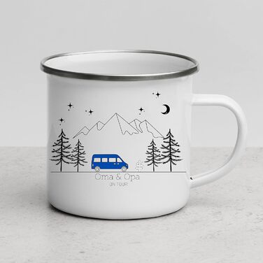 Емальована кружка Маленька Матильда, барвиста персоналізована кемпінгова кружка з іменем для кемпінгу, кавова кружка, аксесуар для каравану, кружка з нержавіючої сталі, подарунок для кемперів (синій колір)