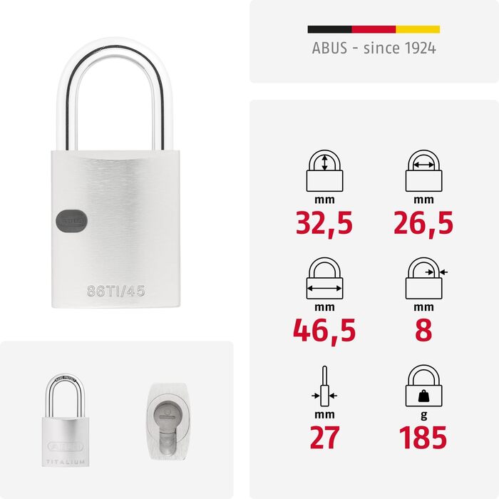 Замок навісний ABUS Titalium 86TI/45 без циліндра 27778
