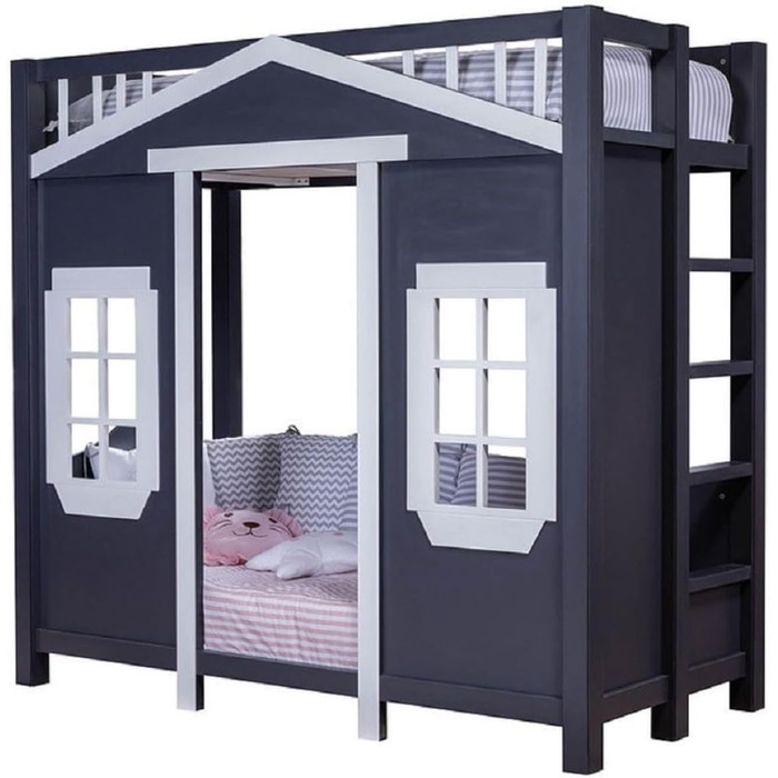 Ліжко для дитячого будинку в стилі кантрі Casa Padrino темно-синє / сіре 208 x 102 x h. 196 см - Дитяче ліжко-горище зі сходами -