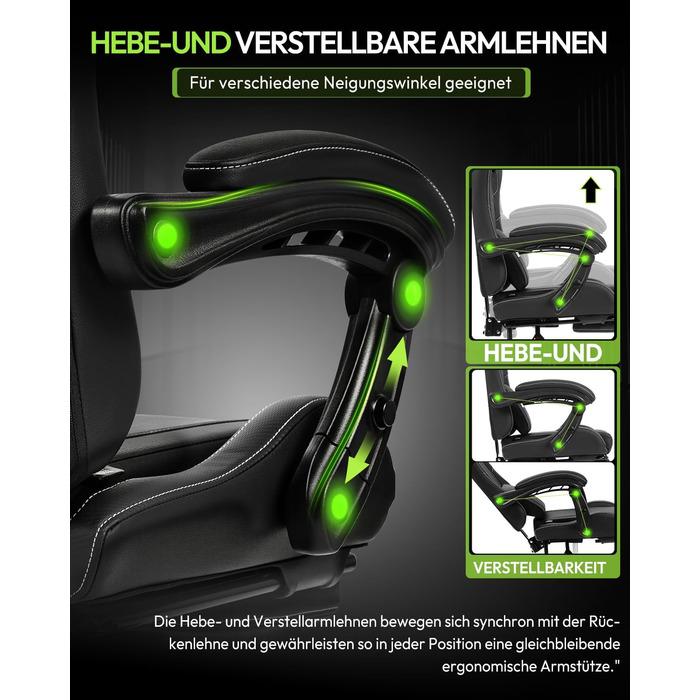 Ігрове крісло Dowinx, офісне крісло, масажне ігрове крісло з регульованими по висоті підлокітниками, ергономічне ігрове крісло з підставкою для ніг, м&39яке ігрове крісло, кут нахилу 150, вагу до 180 кг, чорний колір