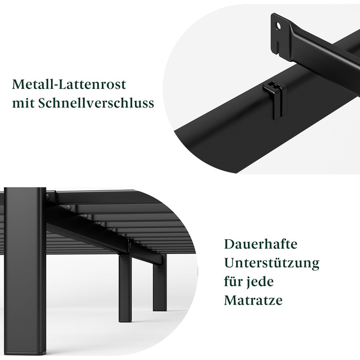 Ліжко Zinus Kai каркас 90 x 200 см з бамбуковим узголів&39ям - Металеве ліжко 90x200 з металевою рейковою основою - Платформа заввишки 80 см з простором під нею - Пружинний матрац не потрібен - Чорно-коричневий 90x200 см Стиль B