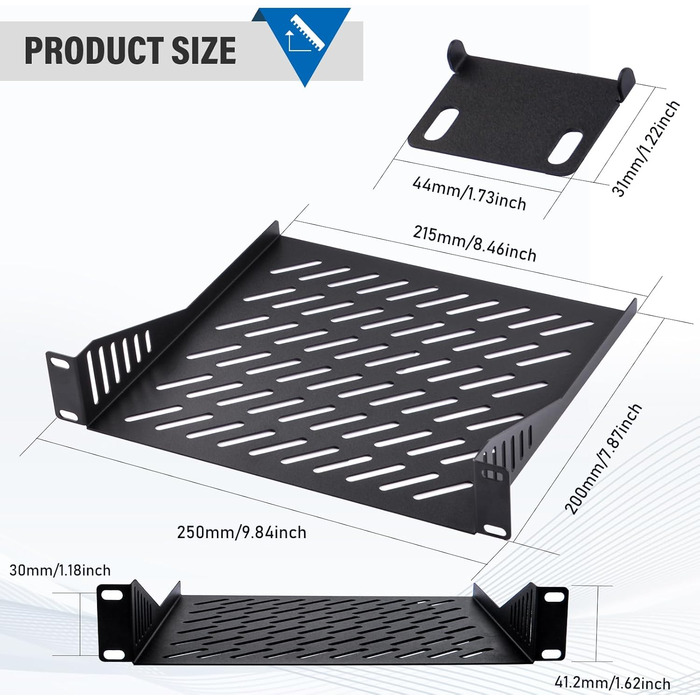 Серверна стійкова полиця GeeekPi 1U, 10-дюймова, 200 мм глибиною, універсальна стійкова полиця, вентильований консольний лоток для 10-дюймових серверних та мережевих шаф та DeskPi RackMate T1/T0 1U -