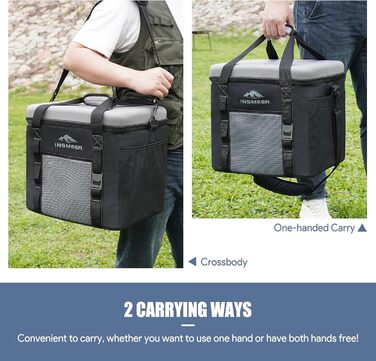 Велика сумка-холодильник 40 л, сумка-холодильник на 60 банок, складна з твердим дахом з EVA, водонепроникна велика сумка-холодильник, коробка-холодильник, ізольована сумка, термосумка для кемпінгу, пікніка, пляжу, сіра