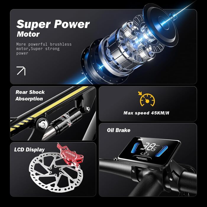 Гірський електровелосипед E-MTB з колесами 26 дюймів (66 см) та крутним моментом 70 Нм для дорослих, зі знімним літій-іонним акумулятором 48 В 17,5 Аг, 7 передачами з подвійною амортизацією та дисковими гальмами