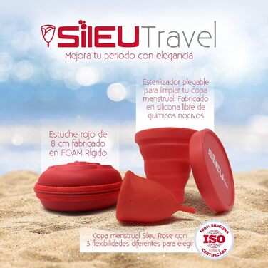 Пакет Sileu Travel Menstrument Cup Rose, стартова модель, розмір XS, червона, стандартна гнучкість червоний чохол-квітка складаний стерилізатор, червона Talla XS Standard