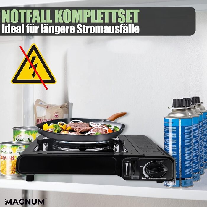 Газова плита MAGNUM з 4 газовими картриджами - Кемпінгова плита з газовими картриджами - Газова плита для кемпінгу