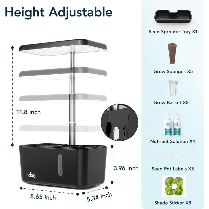 Системи гідропонічного вирощування iDOO з лотком для пророщування, набір для пророщування в саду з насосом, світлодіодне освітлення з автоматичним таймером, набір для проростання рослин до 11,81 футів, подарунки для гідрофонічної сівалки для всіх