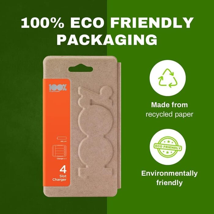 Зарядний пристрій PeakPower для акумуляторів типу AA AAA USB-зарядний пристрій, захист від перезаряджання, таймер безпеки Компактний зарядний пристрій на 4 слоти з 4 батареями типу AA 2300 мАг 4 батареями типу AA