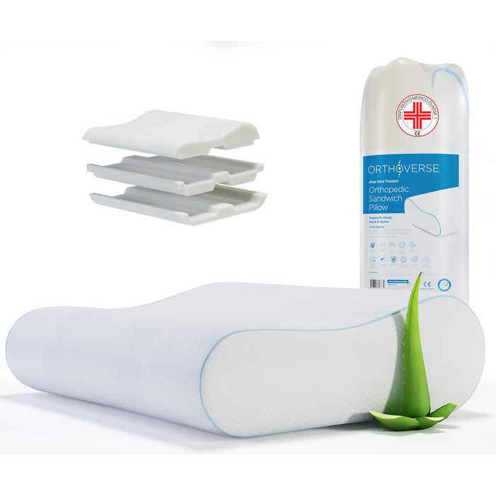 Ортопедична подушка - подушка для підтримки шиї, подушка для сну, подушка з піни з ефектом пам&39яті, валик, подушка для зняття болю в шиї - регульована висота, чохол з алое вера, медична допомога 1