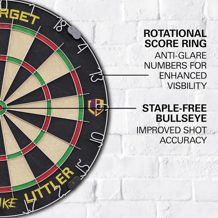 Набір мішень для дартсу Target Darts Люк Літтлер/Димитрі Ван ден Берг/Габріель Клеменс Мішень для дартсу Player-edition з 2 наборами сталевих наконечників для дротиків, лінійками кидка, що відповідають стандартам змагань Професійний дартс Набір мішень для
