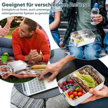 Ланчбокс Joyfair з нержавіючої сталі, бенто-бокс з 3 відділеннями, герметичний контейнер для їжі для дорослих та дітей, металева коробка для сніданку/обіду для школи, пікніка та подорожей, можна мити в посудомийній машині 850 мл