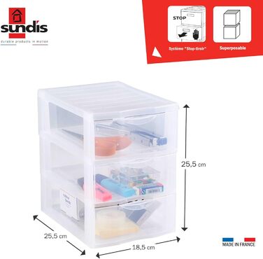 Пластиковий ящик, 3 прозорі шухляди формату А5, висота 25,5 см, можна штабелювати, ідеально підходить для зберігання косметики, пр