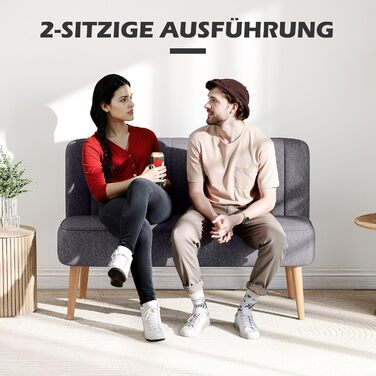 Місний диван HOMCOM, невеликий двомісний диван з лляним виглядом, сучасний м&39який диван для вітальні, спальні, невеликого простору, темно-сірий, 117 x 56,5 x 77 см, 2-