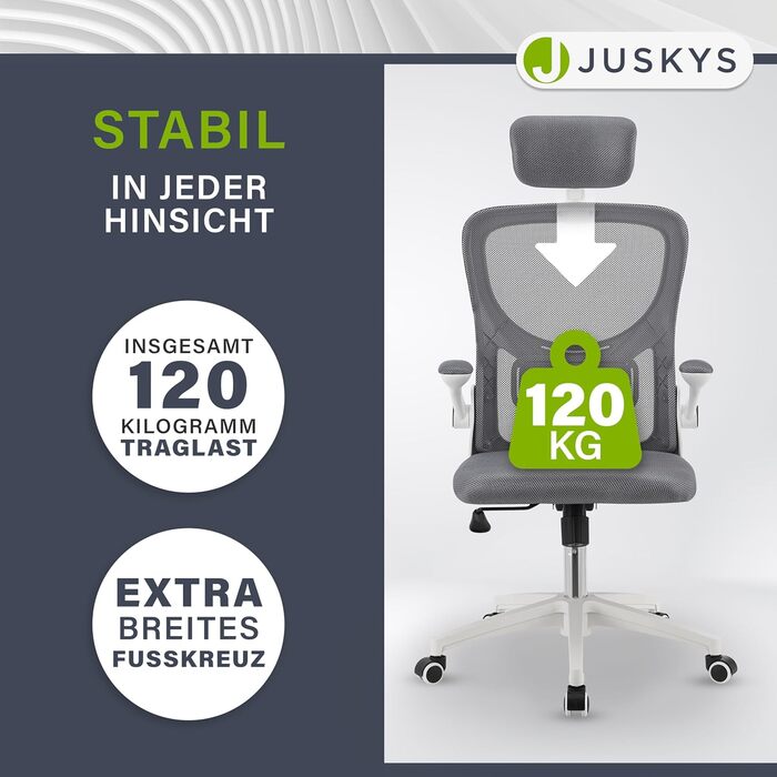 Офісний стілець Juskys Baltimore з колесами та підлокітниками - ергономічний стілець з регульованою висотою - стілець для домашнього офісу - обертовий стілець - сірий