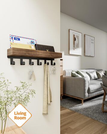 Ключниця з дерев'яним лотком і 6 гачками - багатофункціональна ключниця/дошка для ключів, ключниця з поличкою для передпокою, спал