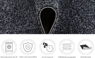 Килимок для вхідних дверей andiamo Samson для дому Бавовняний килимок, що вловлює бруд, що миється Нековзний, поглинаючий та високоякісний Килимок для вхідних дверей 60 x 100 см, Антрацит Антрацит 60 x 100 см (Прямокутний)