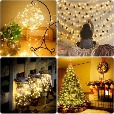 Світлодіодні казкові вогні Vicloon мідний дріт, 2 шт. и 10м 100 світлодіодних батарейних казкових вогнів з пультом дистанційного к