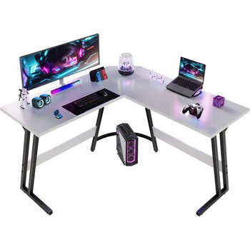 Комп'ютерний стіл,Кутовий стіл,Стіл Г-подібної форми,Ігровий стіл Г-подібної форми,Кутовий стіл для великого ПК,Білий матовий 120x