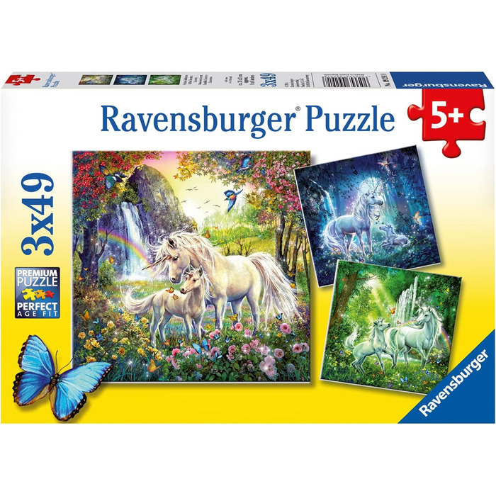 Дитячий пазл Ravensburger - 09291 Красиві єдинороги - Пазл для дітей від 5 років, 3x49 елементів, жовтий