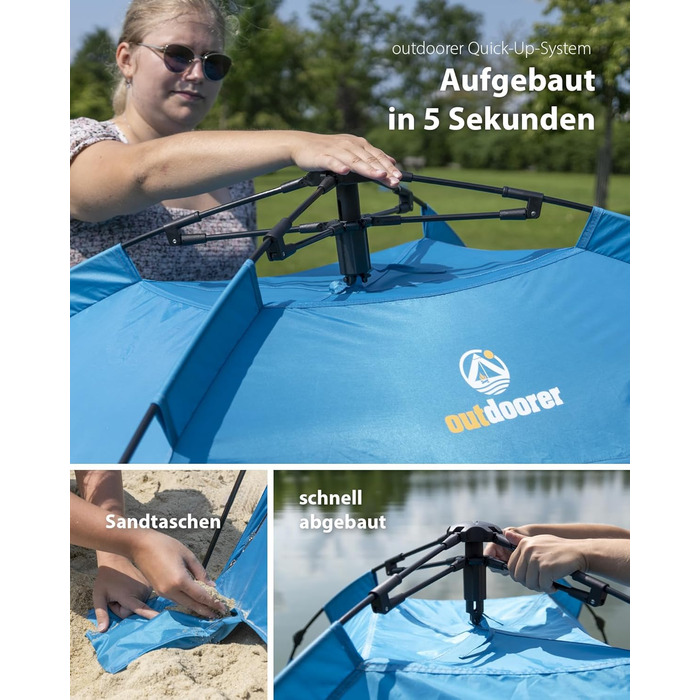 Намет для активного відпочинку SunSnapper Air - UV 80, що швидко розкладається, з 4 дверима та 3 вікнами, швидко встановлюється або автоматично встановлюється, замикається, із захистом від ультрафіолету 80, екраном для приватності та захистом від комах