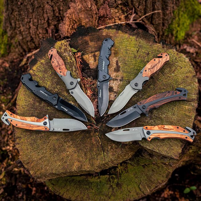 Складаний ніж (дворучний ніж) - дозволений до носіння в Німеччині - кишеньковий ніж 3-в-1 для кемпінгу, розбивача скла та різака д