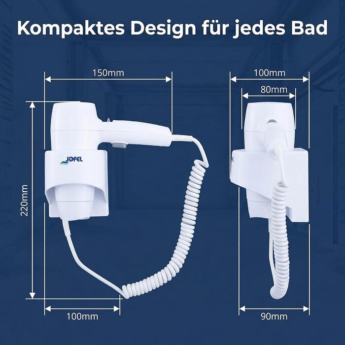 Фен для волосся Jofel AB68500 Standard, 1200 Вт, білий