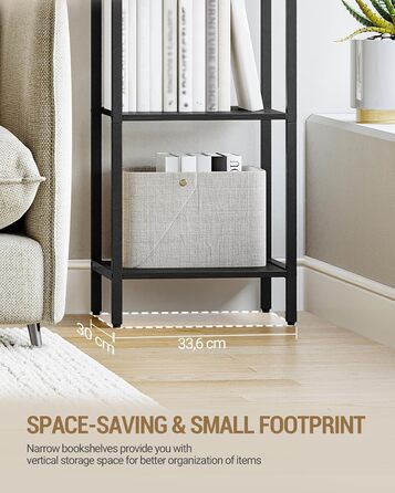 Полиця Hzuaneri, книжкова шафа, 6-ярусна полиця, полиця для DVD, вузькі полиці, офісна полиця в індустріальному стилі, металевий каркас для вітальні, спальні, кухні, чорна BC56004B 30 x 33,6 x 182,5 см чорна