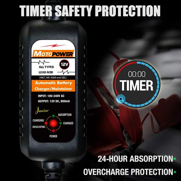 Автоматичний зарядний пристрій для автомобілів, мотоциклів, квадроциклів, будинків на колесах, електромобілів, катерів, 00205A 12V